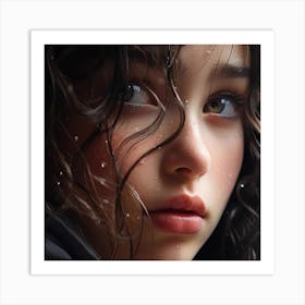 Girl With Raindrops Art Print