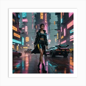 Cyberpunk anime girl Art Print