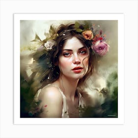 Girl With Flowers 3 Art Print