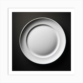 Empty Plate On Black Background Art Print