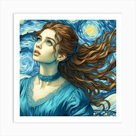 Starry Night Girl Art Print