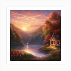 Sunset By The Lake Art Print