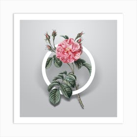 Vintage Pink Wild Rose Minimalist Botanical Geometric Circle on Soft Gray Art Print