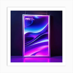 A Futuristic 1980s Poster Adorned With Iridescent Purple And Violet Waves Cascading Dynamically Dow (6) Art Print