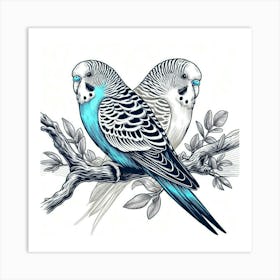 Line Art budgerigar Art Print