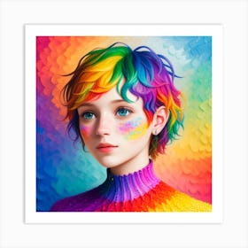 Rainbow Girl , Textured Art Art Print