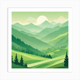 Misty mountains background in green tone 98 Art Print