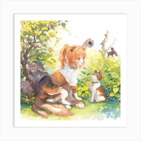 Beautiful Little Cat Playing With A Dog Art Print