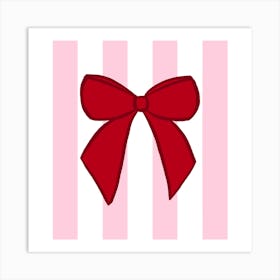 Red Ribbon Bow Pink Stripes Art Print