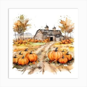 Farmhouse And Pumpkin Patch 8 Art Print