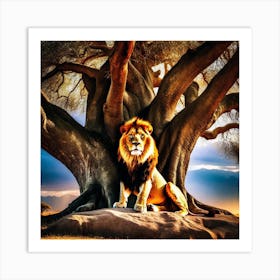 Lion Under A Tree 3 Art Print