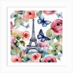 Paris Roses And Butterflies 2 Art Print