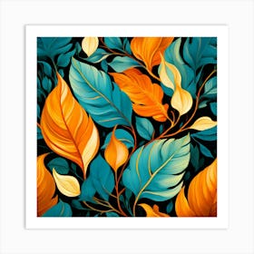 Orange And Blue Leaves Art Print