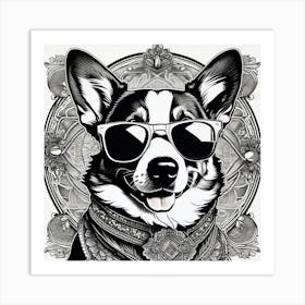 Corgi Dog With Sunglasses 4 Art Print