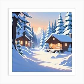 Winter Cabin In The Woods 3 Art Print