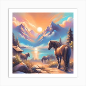 Horses In The Mountains Art Print