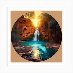 Sunset Over A Waterfall Art Print