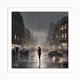 Catwoman In The Rain Art Print