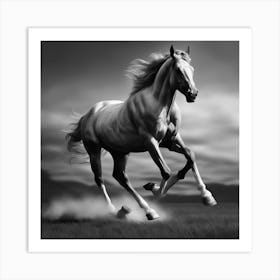 Horse Running In The Field Art Print