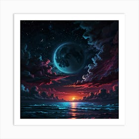 Moon Over The Ocean 1 Art Print