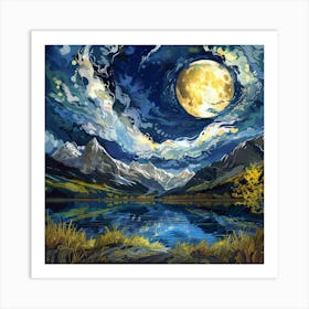 Moonlight Over Lake Art Print