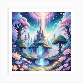 A Fantasy Forest With Twinkling Stars In Pastel Tone Square Composition 162 Art Print