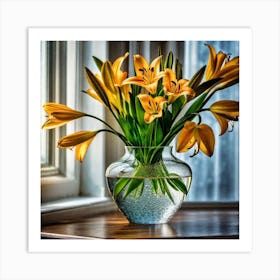 Yellow Lilies In A Vase Art Print