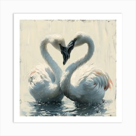 Two Flamingos In Love Art Print