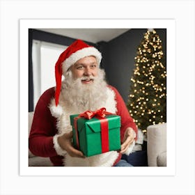 Santa Claus With Gift Art Print