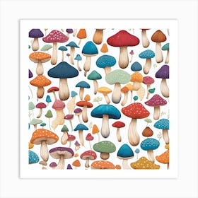 Seamless Pattern Of Mushrooms Art Print