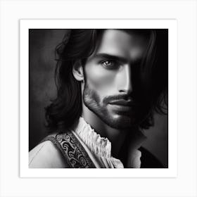 Portrait Of A Man With Long Hair Art Print