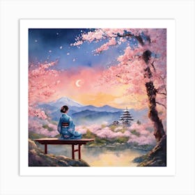 Japanese Sakura In Mountain 1 Art Print