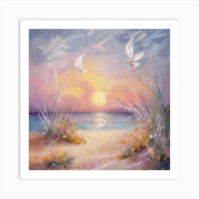 Doves At Sunset 2 Art Print