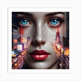 Futuristic Woman With Blue Eyes Art Print