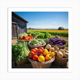 Assorted Vegetables In Peak Season Diverse Lush Greens Ripe Red Tomatoes Plump Purple Eggplants (6) Art Print