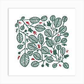 Green And Red Leaves Square Art Print