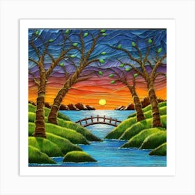 Highly detailed digital painting with sunset landscape design 11 Art Print