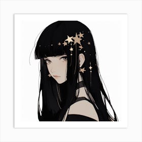 Anime Girl With Stars 2 Art Print