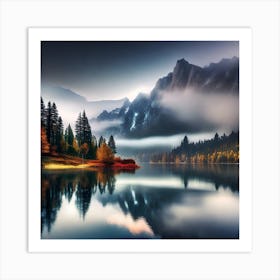 Misty Mountain Lake Art Print