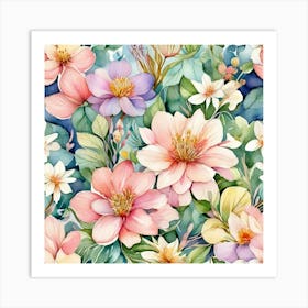 Watercolor Floral Pattern 1 Art Print