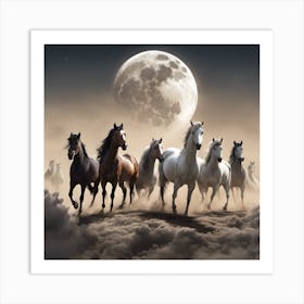 Big moon with famous horses Art Print