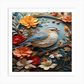 Bird With Flowers Art Print