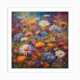 Chamomiles and Cornflowers meadow Art Print