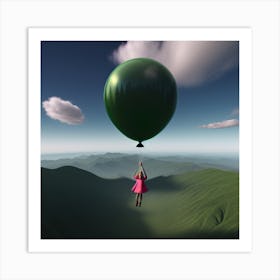Girl Flying On A Balloon Art Print