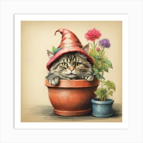 Cat In A Pot 3 Art Print