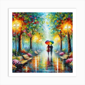 Couple In The Rain Art Print