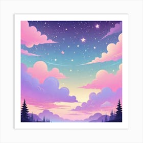 Sky With Twinkling Stars In Pastel Colors Square Composition 127 Art Print