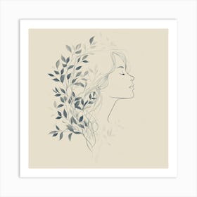 Portrait Of A Woman With Leaves Art Print