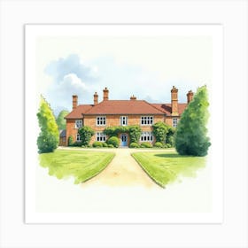 Watercolor Painting Of The Houghton Lodge In Hampshire, Capturing Its Historic Design And Tranquil Setting Art Print