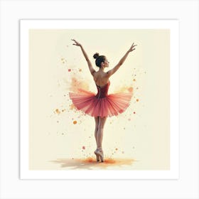 Ballet Dancer In Watercolor Splashes Of Evening Hues 1 Art Print